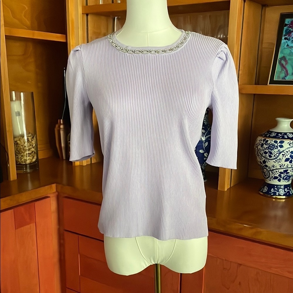 Nanette Lepore NWOT Lavender Ribbed Jewel Women's Top Small - Picture 2 of 9